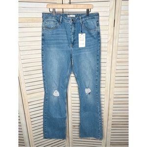 Zara High Rise Ripped Slim Split Flare Jeans - 12 - NWT!